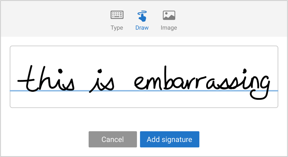 Drawing a signature with your finger