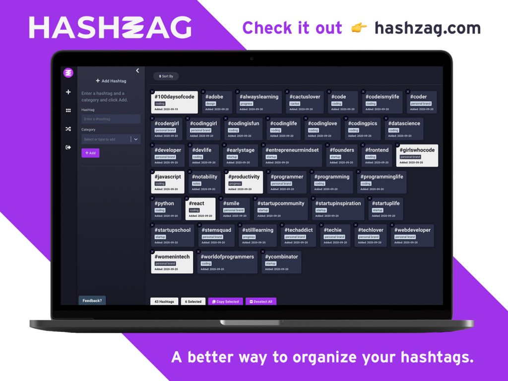 Hashzag hashtag organizer