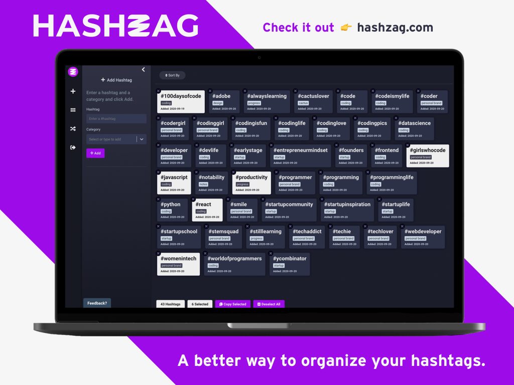 Hashzag - hashtag organizer dashboard