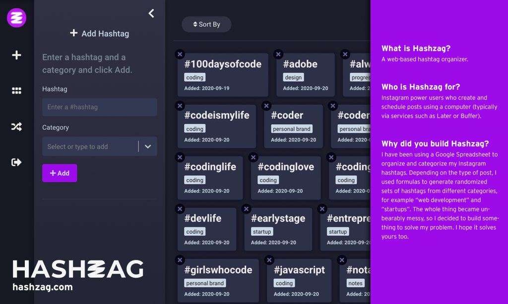 Hashzag - save your favorite hashtags into your hashtag library